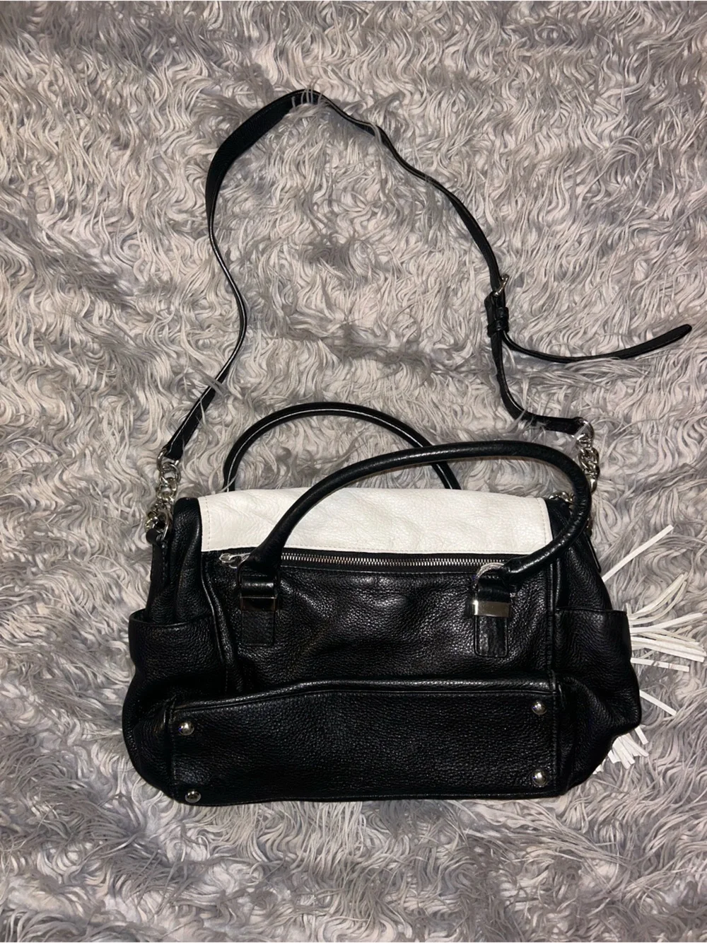 Michael Kors Black & White Leather Shoulder Bag with Tassel